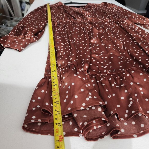 Scoop Dress Womens Medium Ruffle Elastic Waist Rust Polka Dot Long Sleeve New - Picture 6 of 14